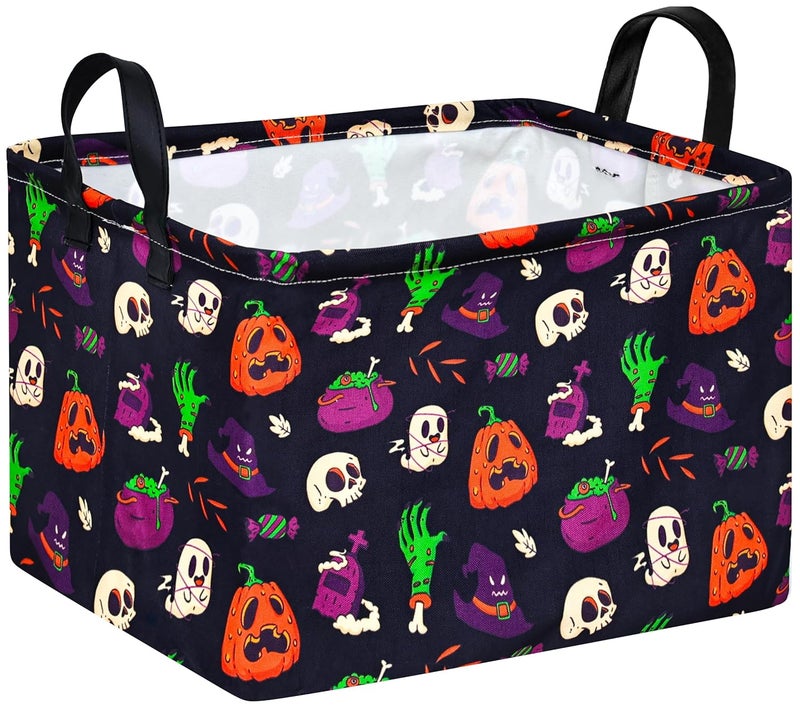 FUULOXE Halloween Ghost Storage Basket with Handles Pumpkin Open Gifts&Candy Spooky Basket stuffers for Kids Baby Collapsible Women Organizer Bins Toys Boxes for Shelves Home Office - Image 1